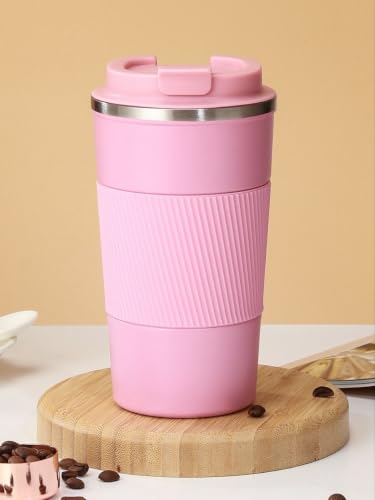 Image of Aeon Travel Mug, Insulated Coffee Cup with Leakproof Lid,Vacuum Insulation Stainless Steel Reusable for Hot Cold Coffee, Non-Slip Protective Cover (Pink)