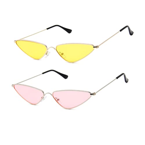 Cat Eye Sunglasses for Women, Retro Triangle narrow Glasses Party ,Hippie Metal Glasses Street Shot