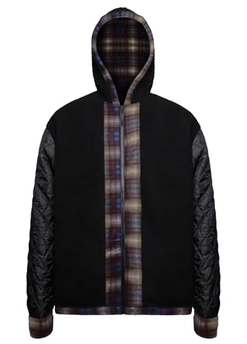 Image of LeeHanTon Mens Flannel Jackets Sherpa Lined Fleece Zip Up Winter Warm Workout Plaid Sweatshirt with Hood