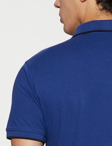 Image of Peter England Men's Snug Fit Solid Polo T-Shirt with Coloured Collar Tipping| Cotton Rich| Premium Pique Weave