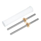 sourcing map 2 Stück 150 mm Tr8X1 Leitschraube mit Messingmuttern (1 mm Teilung, 1 Start, 1 mm Blei), 304 Edelstahl-Schraubleisten-Drucker-Upgrade-Teile mit Kunststoff-Verpackungsrohr, Silber