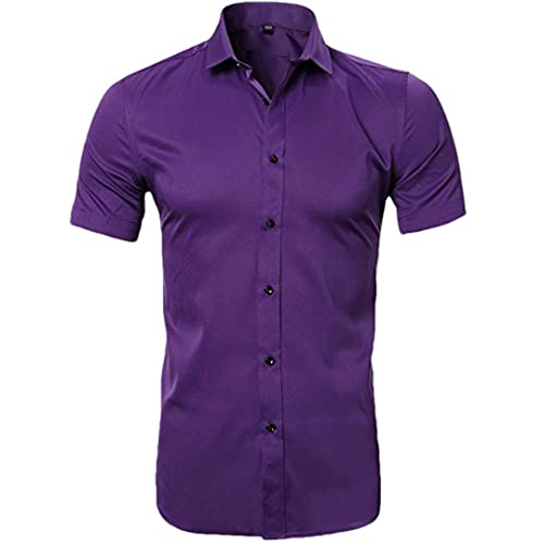 Chemise habillée violette homme en fibre de bambou manches longues L