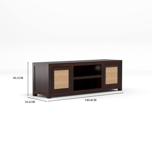 Image of Solid Sheesham Wood Entertainment TV Unit with 2 Door | Rosewood Tv Stand /TV Cabinet for Living Room | Bedroom | Wooden TV Panel with Shelf Stoarge | TV Table