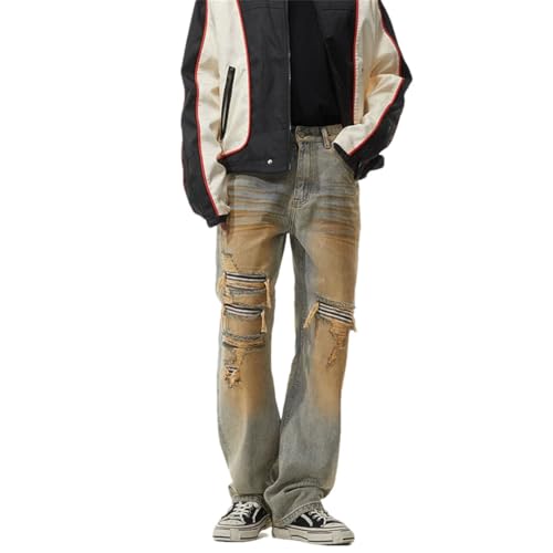 Men's Y2K Street Retro Jeans Ripped Patch Loose Straight Jeans