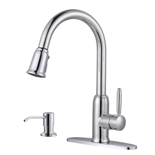 Chrome Kitchen Faucet with Soap Dispenser, WOWOW Stainless Steel Kitchen