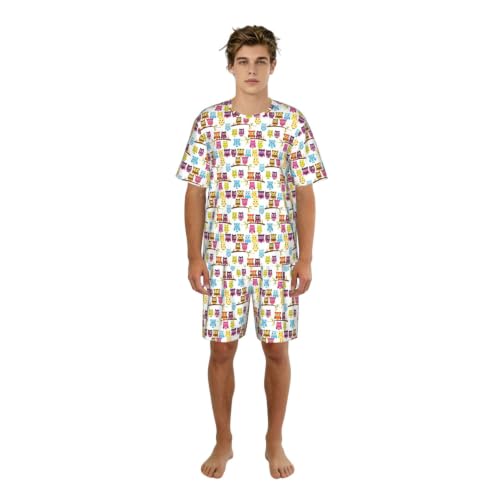 Pyjama court homme imprimé hiboux, idéal pour vos moments de détente et de lecture le soir