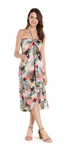 Image of Women's Hawaiian Luau Halter Dress in Signature Prints | Sleeveless halter dress, high-low hem; Hawaiian floral print; soft rayon, machine washable; luau, beach, cruise, party