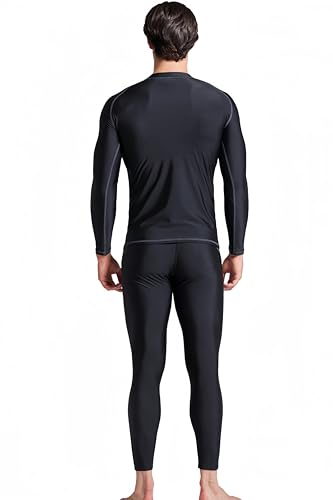REAL FIELD Mens Two Piece Rash Guard UPF 50+ Long Sleeve Rashguards Swim Shirts and Swim Pants Black Lycra with Grey Thread2