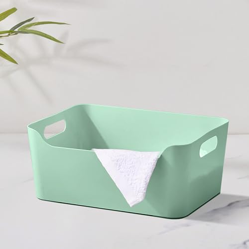 Image of KOLORR Jolly Plastic Medium Baskets with Handle for Storage Box| Multipurpose Light Weight Plastic Baskets organiser for Make-up Stationary Cosmetics Kitchen Livingroom Bathroom | Pack of 4 - Mint