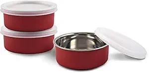 Premium Leakprrof BPA Free Original Microwave Safe Stainless Steel Tiffin/Lunch Box Set | Stainless Steel | Wide Mouth | Outdoor |Travel |Red, (Pack of 3)