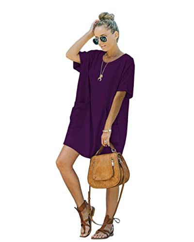 Image of Women's Casual Summer T Shirt Dress Elastic Loose Short Sleeve Dress with Pocket for Women