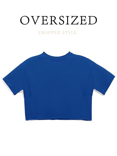 Image of Girls Athletic Oversized Crop Tops Kids Drop Shoulder Short Sleeve T Shirts Workout Tees 5-14 Years