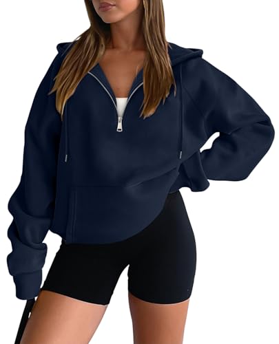 onlypuff Women Half Zipper Pullover Sweatshirt Long Sleeve Hoodies Kangaroo Pocket Fleece Basic Sweater