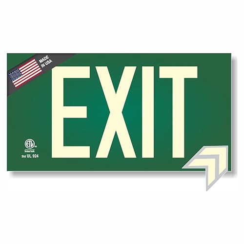 Photoluminescent Exit Sign Green - Aluminum Code Approved UL 924 / IBC/NFPA 101 | NightBright USA Part Number ULG-050 Photoluminescent Exit Sign Green - Aluminum Code Approved UL 924 / IBC/NFPA 101 | NightBright USA Part Number ULG-050