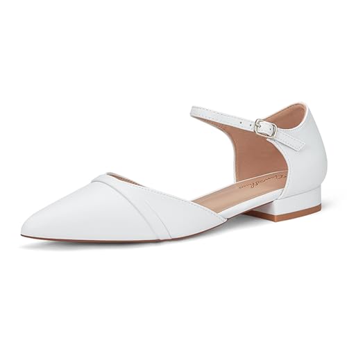 GENSHUO Chaussures de Danse Femme Noires,Blanches,Argent Confortables,Chaussures Plates pour Mariage,Bout Pointu Sexy