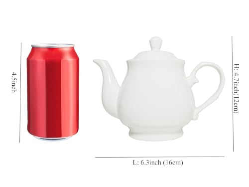 Image of White Porcelain Teapot 400ml, Small Lotus Tea Pot Coffee Tea Water Pot Vintage Ceramic Gooseneck Little Kettle (14oz)