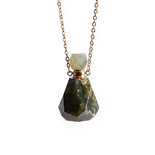 YGLINE Labradorite Perfume Locket Necklace Aromatherapy Essential Oil Diffuser Natural Stone Pendant Necklace for Women