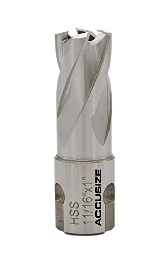 Accusize Industrial Tools 11/16'' Cutting Diameter with 1'' Cutting Depth, H.S.S. Annular Cutter with Nitto One Touch Shank, CBN Ground, 1190-2017