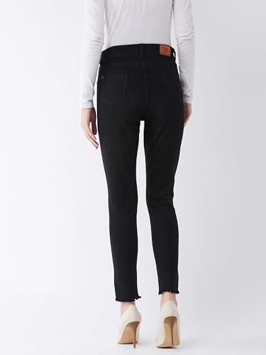 Image of Miss Chase Women's Skinny High Rise Cropped Fringed Hemline Detailing Stretchable Denim Jeans