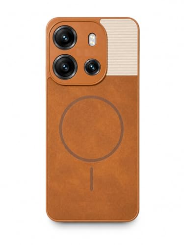 Image of Bintage Dual-Leather Mac Safe Design Phone Case| Soft Touch Finish | Full Camera Protectection Back Cover Compatible for Tecno POP 7Pro /Spark Go 23 - White & Nut Brown