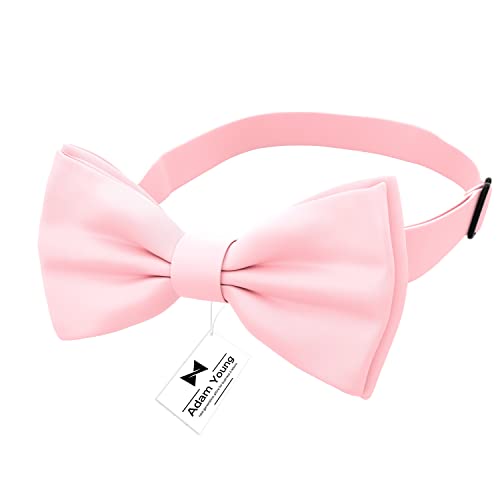 Image of Adam Young Men's Bow Ties with Handkerchief & Cufflinks Pre-Tied Style Formal Satin Classic Bowtie for Tuxedo Faux Silk