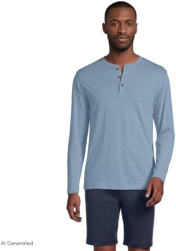 Lands' End Mens Supima Jersey Long Sleeve Henley Pale Slate Blue Regular Large