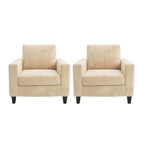 Image of Hendrick Plush Velvet 3 Seater + 1 Seater + 1 Seater Sofa Set | Silken Velvet Upholstery | Golden Legs | Designer Set for Living Room & Office Spaces (Cream)