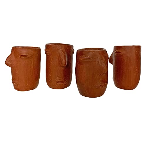 The Curated Pantry Red Clay Mezcal Face Cups | Tequila Shooters Shot Glasses Copitas - Handmade In Oaxaca, Mexico (Pack Of 4) #TOP2