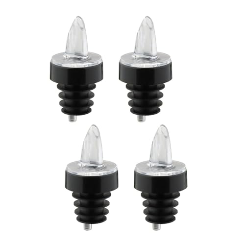 Westmark 4 Spirituosen-Ausgießer für Flaschen, Dosierer mit Luftröhrchen, mit Deko-Ring, Kunststoffkorken, Jet-Pour, Transparent/Schwarz, 4122248G