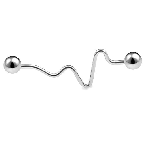Bodyjewellery 14G 1 1/2 (38Mm) Industrial Barbell Earrings Heart Beat Cartilage Ear Bar 316L Surgical Stainless Steel Gauge Piercing #TOP20