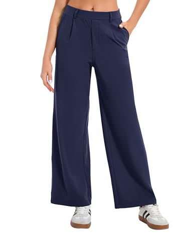 Image of Oyamiki Women's Business Casual High Waisted Dress Pants with Pockets Wide Leg Work Pants Trousers Fashion Fall Outfits
