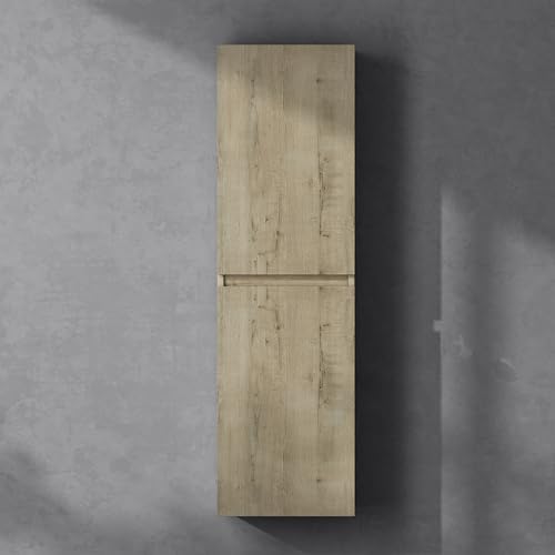 doporro Armadio Colonna Bagno 35x20x120cm, Mobile Bagno Alto Multiuso con 2 Ante e 4 Vani, Rovere chiaro, Verona