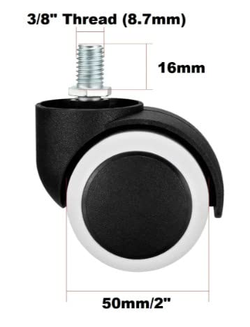 Image of Premium Office Chair Nylon Twin Wheel Castor Screw Type Chair Wheel Set of 5 | Black & White