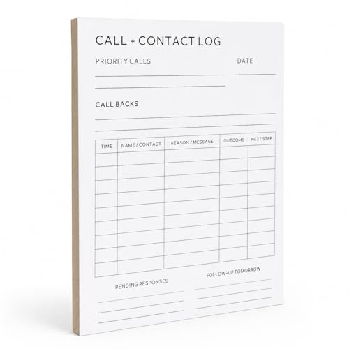 Call Contact Log Notepad, 8.5 x 11 Phone Message Pad for Office, 60 Tear-Off Sheets, Call Log Book...