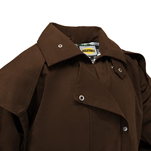 Resistance Unisex Western Oilskin Waterproof Duster Coat, Workwear Black Brown Long Rain Coat With Brass Button And Pockets (As1, Alpha, Xx_L, Regular, Regular, Brown) #TOP3
