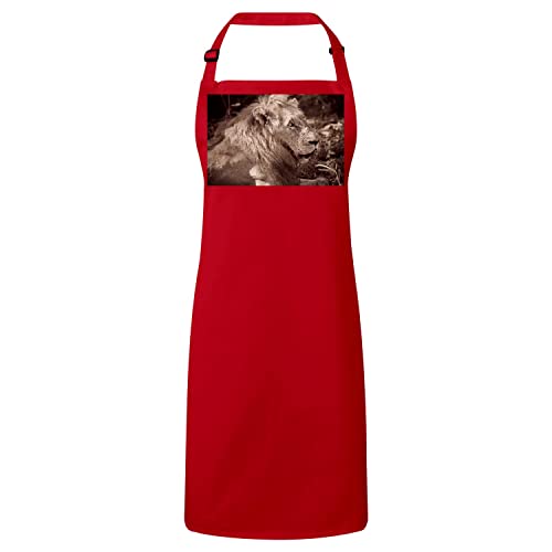 Tablier de cuisine lion couché sépia en coton de qualité premium