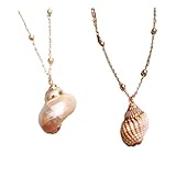 Abaodam Collar Colgante de Caracola Natural 2 Piezas, Diseño Marino Borde Dorado, Tamaño, Joyería Creativa y Elegante para Mujer, Accesorio de Moda Adecuado para Cenas y Ocasiones