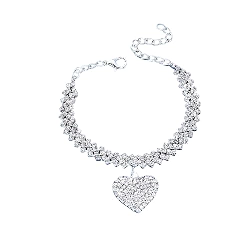 ENYI Pulsera de tenis con dije de corazón de cristal, cadena de eslabones de diamantes de imitación, color plateado, talla única, Diamante de imitación, Diamantes de imitación