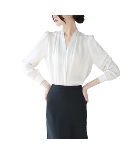 Women's Satin V-Neck Casual Shirts Long Sleeve Oversize Pullover Blouses Office Tops