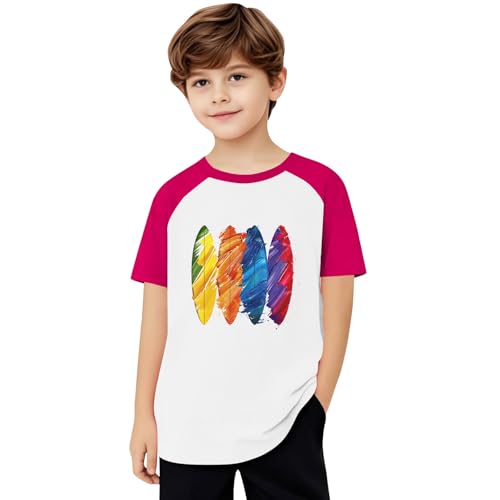Girls Rainbow Print Cute Summer Tops Color Block Loose Raglan Crewneck T-Shirts Kids Basic Short Sleeve Tees for 3-14 Years4