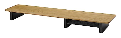 Image of White Oak Wood Desk Shelf for Top of Desk 44 Inch Length Wood Monitor Riser with Middle Shelf