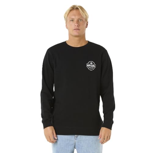 RIP CURL Sudadera Stapler Crew para hombre, Negro, XXL
