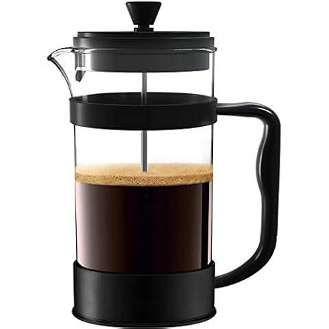 KICHLY 1000ml Cafetiere 8 Cup French Press Coffee Maker, Coffee Press and Tea Maker with Triple Filters, Heat Resistant Borosilicate Glass with Steel Plunger - 34Oz Black Cover