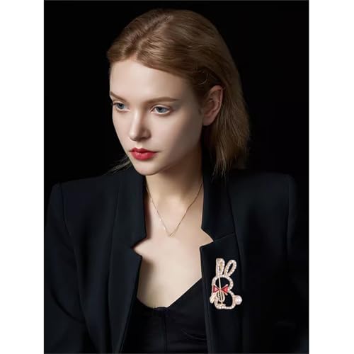 Image of Cute Rabbit Brooch Pin for Women Fashion Crystal Bunny Lapel Pin Easter Holiday Party Accessories
