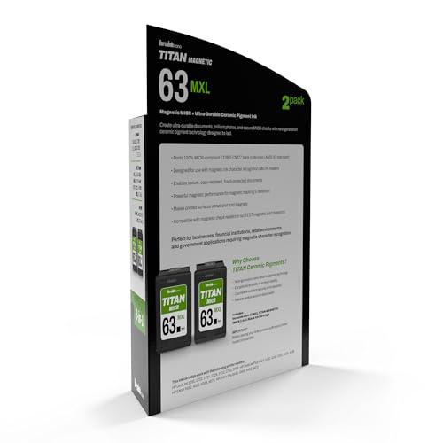 Image of VersaInk-Nano 63 MXL Titan-Magnetic (MICR 3-in-1) Black Ink Cartridge 2-Pack Replacement of 63 and 63 XL, Works with DESKJET 1112,2130,3630,OFFICEJET 3830,4650,5200,Envy 4510,4520