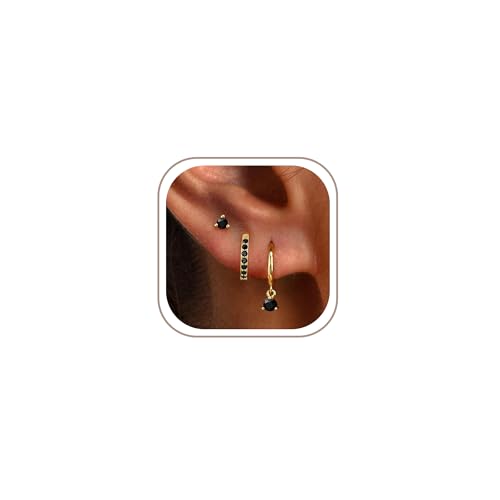 Image of Freekiss 3 Pairs Gold Hoop Earrings Set: Dainty Stud Earrings Trendy Small 14K Gold Plated Hypoallergenic Dangle Cartilage Huggie Hoop Earrings for Women Gold Jewelry for Women Gifts