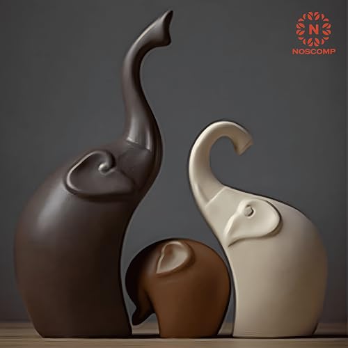 Image of NOSCOMP Home Decor Elephant Family Statue Ceramic Figures Showpieces for Home Decor - (Set of 3, Black, White, and Ginger)
