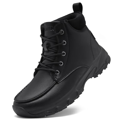 THEXCL Non Slip Work Boots for Men Slip Resistant Work Shoes for Men Waterproof Leather Boot for Restaurant Food Service Kitchen Zapatos de Trabajo para Hombres Slip On Comfortable Walking Shoes