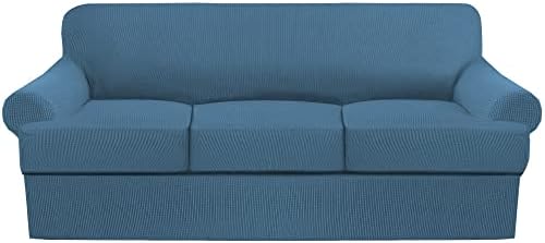 GAMUKAI 4 Pieces Sofa Covers Stretch Couch Covers for T Cushion Sofa Slipcovers Soft Furniture Covers with 3 Individual T Cushion Shape Seat Covers (Dusty Blue, Sofa)