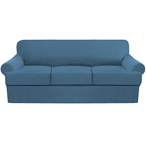 Gamukai 4 Pieces Sofa Covers Stretch Couch Covers For T Cushion Sofa Slipcovers Soft Furniture Covers With 3 Individual T Cushion Shape Seat Covers (Dusty Blue, Sofa) #TOP1